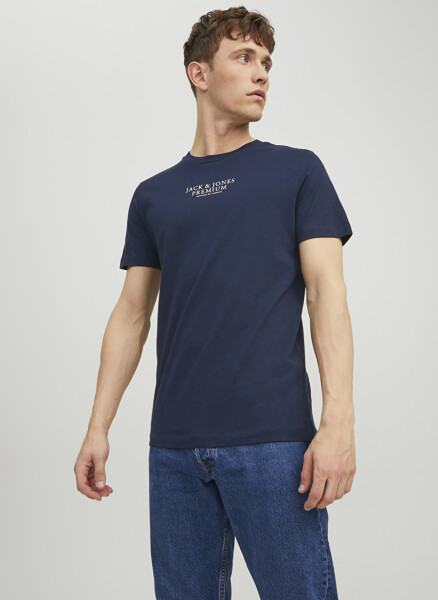 Jack & Jones Crew Neck Plain Navy Blue Men's T-Shirt - 1