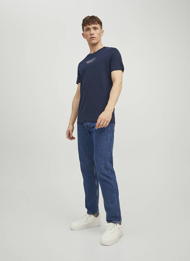 Jack & Jones Crew Neck Plain Navy Blue Men's T-Shirt - 6