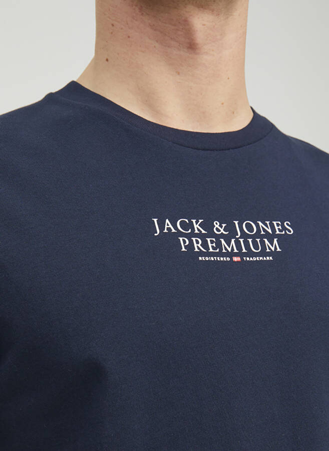 Jack & Jones Crew Neck Plain Navy Blue Men's T-Shirt - 7