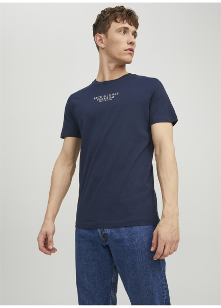 Jack & Jones Crew Neck Plain Navy Blue Men's T-Shirt - 8