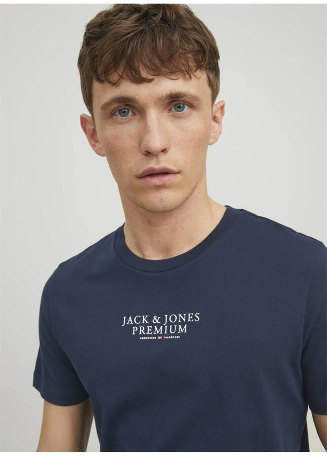 Jack & Jones Crew Neck Plain Navy Blue Men's T-Shirt - 10