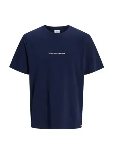 Jack & Jones Dumaloq Yoqali To'q Ko'k Erkaklar Futbolkasi RDDODIS TEE S/S CREW NECK SN - JACK & JONES (1)