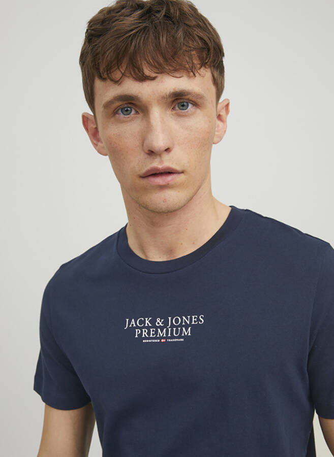 Jack & Jones Erkaklar uchun Crew Neck oddiy ko'k rangli futbolka - 3