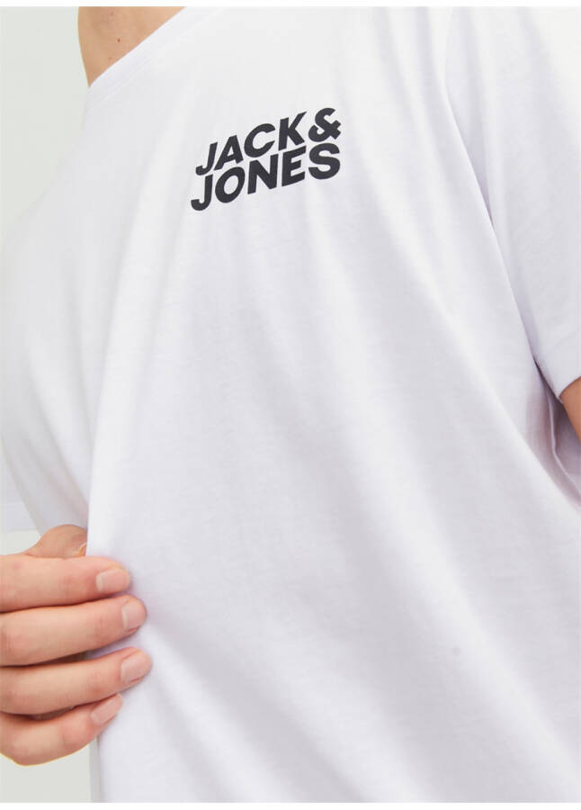 Jack & Jones Erkaklar uchun Oq Dumaloq Yaka T-ko'ylak - 13