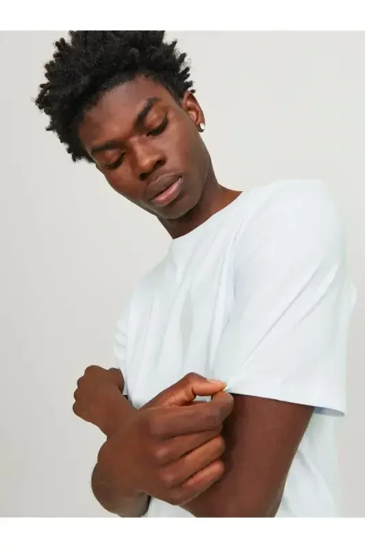 JACK JONES Erkek Bisiklet Yaka Tişört 12156101-Soothing Sea - 7