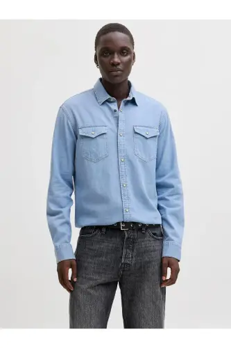 Jack Jones Erkek Denim Gömlek Jjesherıdan 12138115-Light Blue Denim 