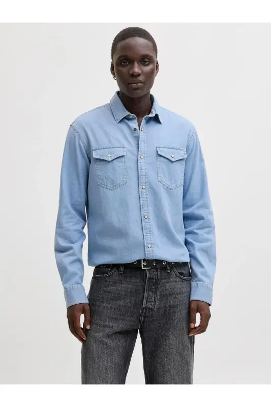 Jack Jones Erkek Denim Gömlek Jjesherıdan 12138115 - Light Blue Denim - 1
