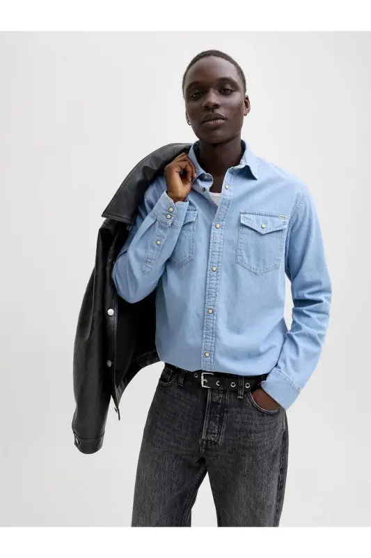 Jack Jones Erkek Denim Gömlek Jjesherıdan 12138115 - Light Blue Denim - 2