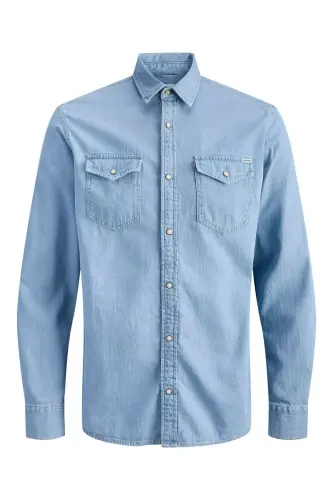 Jack Jones Erkek Denim Gömlek Jjesherıdan 12138115-Light Blue Denim - 3