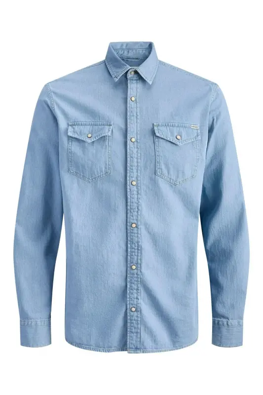 Jack Jones Erkek Denim Gömlek Jjesherıdan 12138115-Light Blue Denim - 3