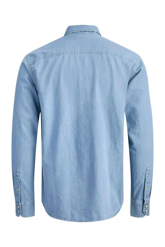 Jack Jones Erkek Denim Gömlek Jjesherıdan 12138115-Light Blue Denim - 4