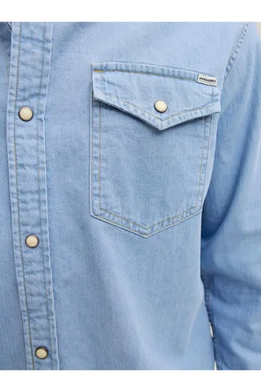 Jack Jones Erkek Denim Gömlek Jjesherıdan 12138115-Light Blue Denim - 7