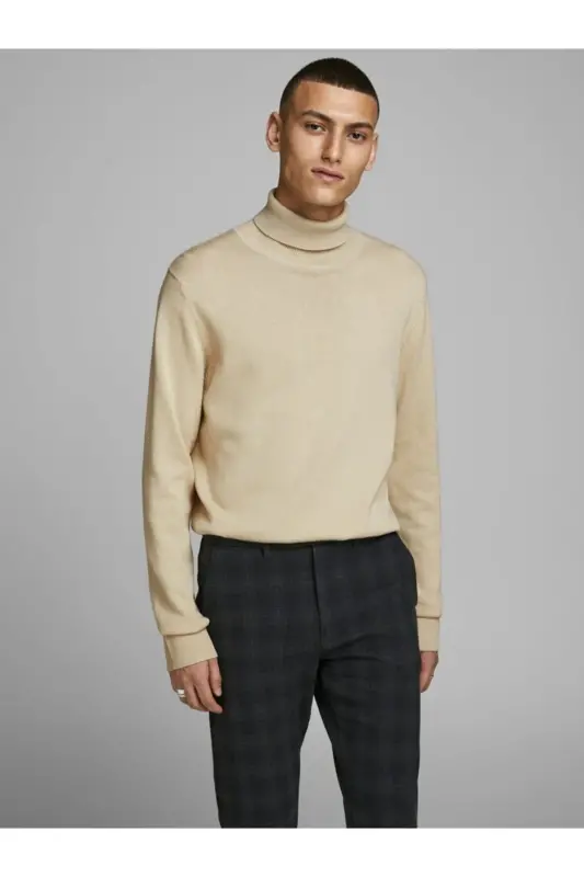 Jack Jones Erkek Krem Rengi Boğazlı Triko Kazak 12157417 - Oatmeal - 1