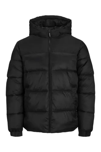 JACK JONES Erkek Rüzgar Geçirmez Kapüşonlu Puffer Mont 12235859 - Black 