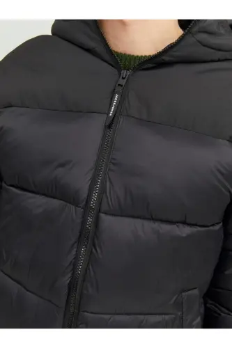 JACK JONES Erkek Rüzgar Geçirmez Kapüşonlu Puffer Mont 12235859-Black - 3