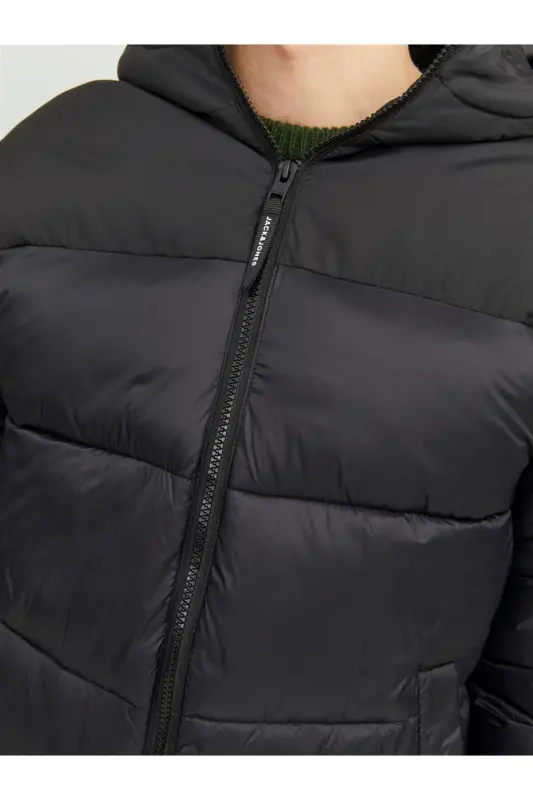 JACK JONES Erkek Rüzgar Geçirmez Kapüşonlu Puffer Mont 12235859-Black - 3