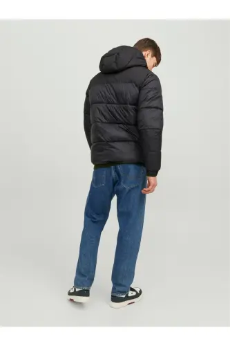 JACK JONES Erkek Rüzgar Geçirmez Kapüşonlu Puffer Mont 12235859-Black - 6