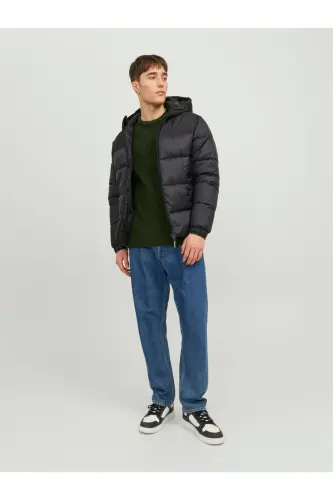 JACK JONES Erkek Rüzgar Geçirmez Kapüşonlu Puffer Mont 12235859-Black - 8