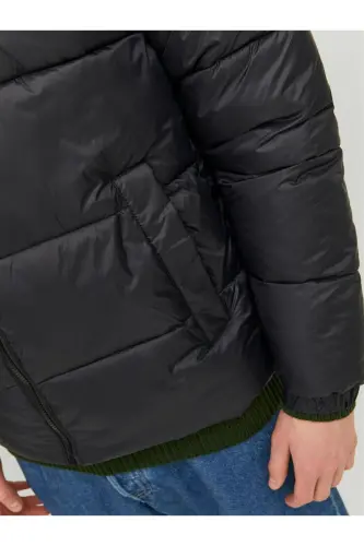 JACK JONES Erkek Rüzgar Geçirmez Kapüşonlu Puffer Mont 12235859-Black - 4