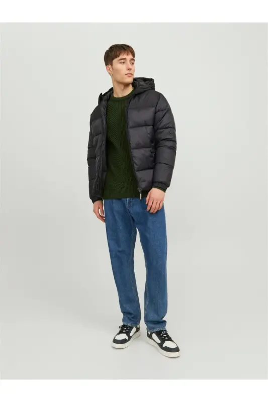 JACK JONES Erkek Rüzgar Geçirmez Kapüşonlu Puffer Mont 12235859-Black - 8