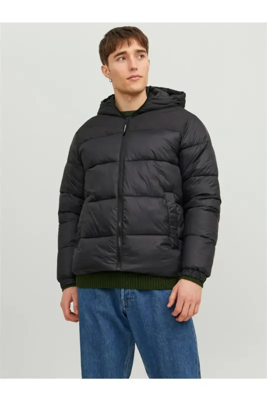 JACK JONES Erkek Rüzgar Geçirmez Kapüşonlu Puffer Mont 12235859-Black - 7