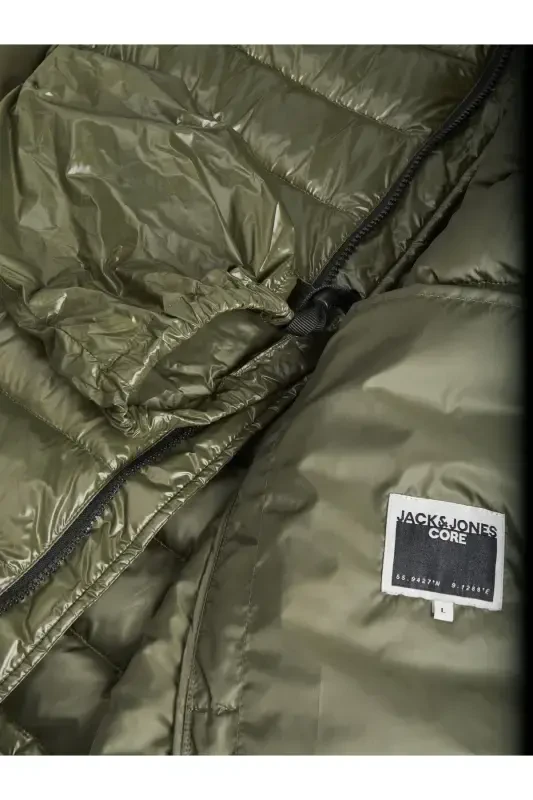 JACK JONES Erkek Rüzgar Geçirmez Parlak Puffer Mont 12241629-Olive Night - 2
