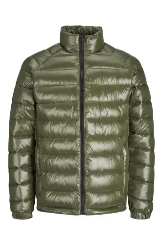 JACK JONES Erkek Rüzgar Geçirmez Parlak Puffer Mont 12241629-Olive Night - 1
