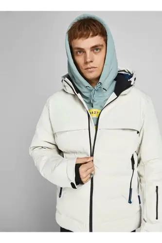 Jack Jones Jcotarwin Puffer Erkek Günlük Mont 12225287-MOONBEAM Beyaz - 8712M-Beyaz - 3