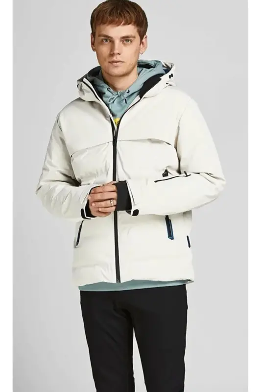 Jack Jones Jcotarwin Puffer Erkek Günlük Mont 12225287-MOONBEAM Beyaz - 8712M-Beyaz - 2