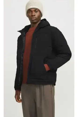 Jack Jones Jjeotto Puffer Erkak Kundalik Mont 12258416-BLACK Qora-58416 - JACK & JONES (1)