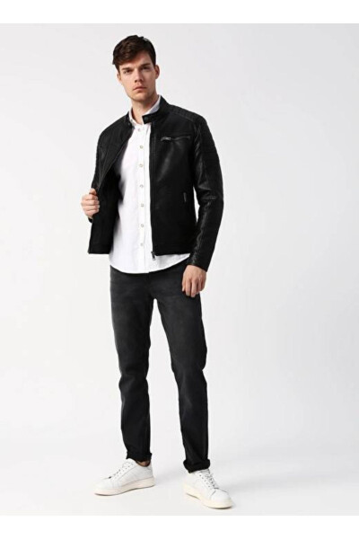 Erkek Deri Mont Ve Ceket - BLACK/PU - 8