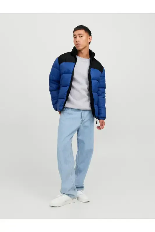 Jack Jones Jjetoby Puffer Collar Sn Erkak Moviy Mont 12235860-07-Moviy - 2
