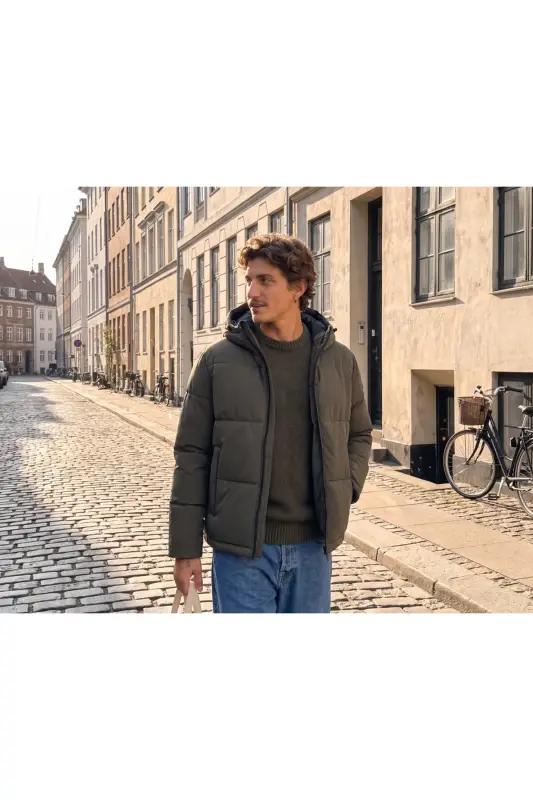 Jack Jones JJGALAXY PUFFER JACKET Erkek Outdoor Montu 12303930-ROSIN Sarı - JJJ-010 - 3
