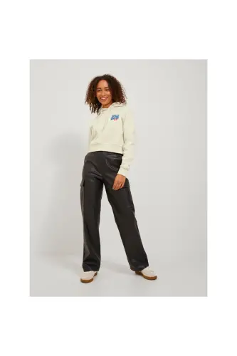 Jack Jones Jjxx Kadın Oversize Crop Kapüşonlu Muflon Uzun Kollu Sweatshirt - Ekru - Jack & Jones (1)