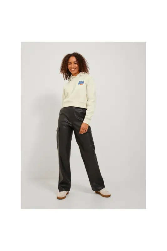 Jack Jones Jjxx Kadın Oversize Crop Kapüşonlu Muflon Uzun Kollu Sweatshirt - Ekru - 2