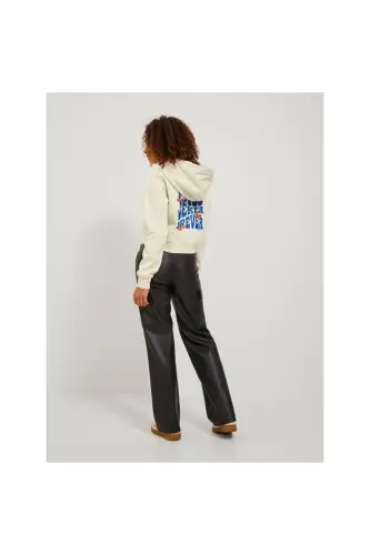 Jack Jones Jjxx Kadın Oversize Crop Kapüşonlu Muflon Uzun Kollu Sweatshirt - Ekru - 3