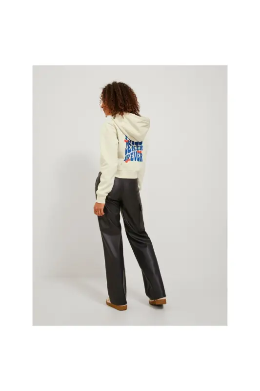 Jack Jones Jjxx Kadın Oversize Crop Kapüşonlu Muflon Uzun Kollu Sweatshirt - Ekru - 3