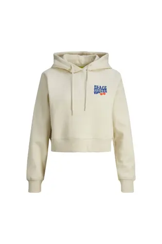 Jack Jones Jjxx Kadın Oversize Crop Kapüşonlu Muflon Uzun Kollu Sweatshirt - Ekru - 7