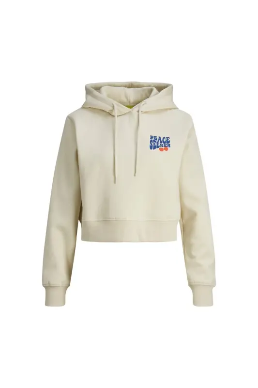 Jack Jones Jjxx Kadın Oversize Crop Kapüşonlu Muflon Uzun Kollu Sweatshirt - Ekru - 7