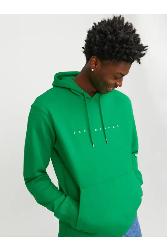 Jack Jones Kabartmalı Yeşil Kapüsonlu Sweatshirt Hood Noos 12233972-YEŞİL - 3