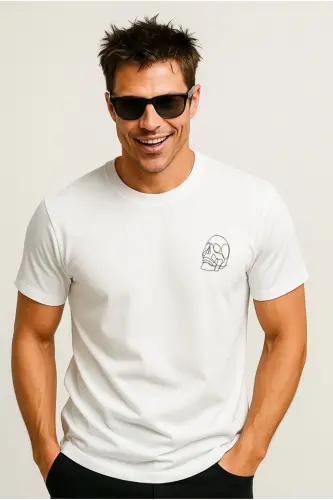 Jack Jones Skull Logo Erkek Tişört Beyaz - Beyaz-Skull 
