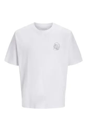 Jack Jones Skull Logo Erkek Tişört Beyaz - Beyaz-Skull - 2