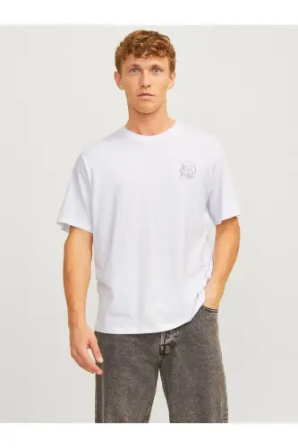 Jack Jones Skull Logo Erkek Tişört Beyaz - Beyaz-Skull - 4