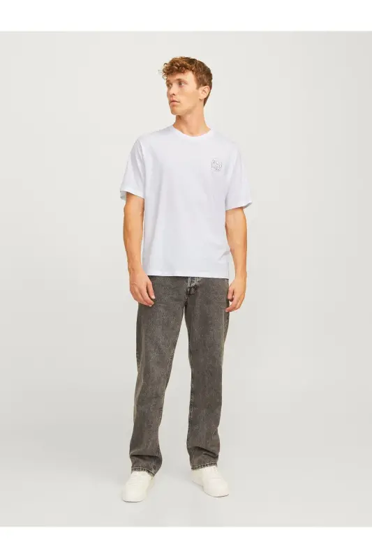 Jack Jones Skull Logo Erkek Tişört Beyaz - Beyaz-Skull - 6