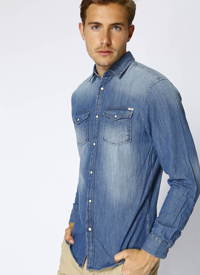 Jack & Jones ko'k rangli erkaklar uchun denim ko'ylagi - 3