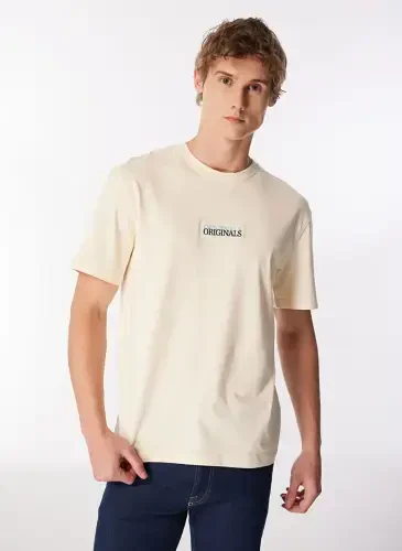 Jack & Jones Круглый Вырез Крем Мужская Футболка JORLAFAYETTE EMB TEE SS CREW NECK - 1