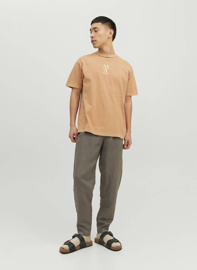Jack & Jones Krujka Yaka Oddiy Somon Erkaklar T-Shirt - 4