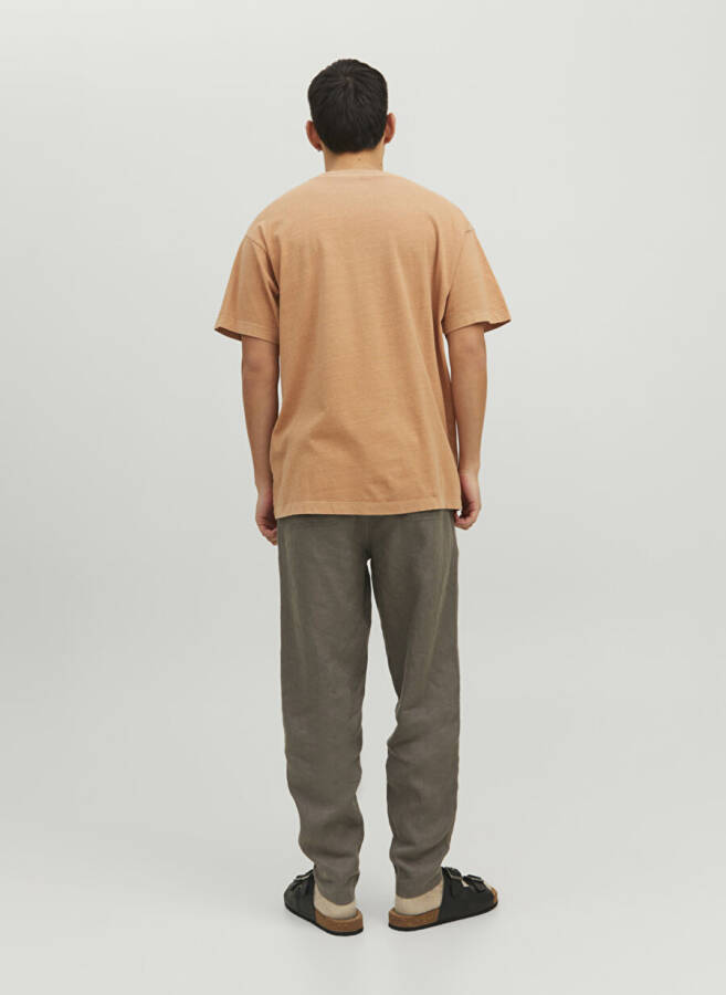 Jack & Jones Krujka Yaka Oddiy Somon Erkaklar T-Shirt - 5