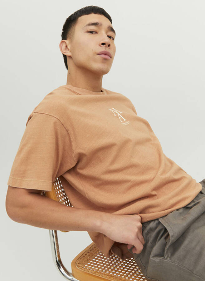 Jack & Jones Krujka Yaka Oddiy Somon Erkaklar T-Shirt - 6