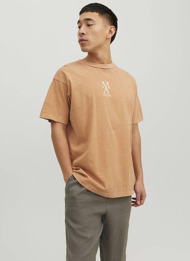 Jack & Jones Krujka Yaka Oddiy Somon Erkaklar T-Shirt - 7